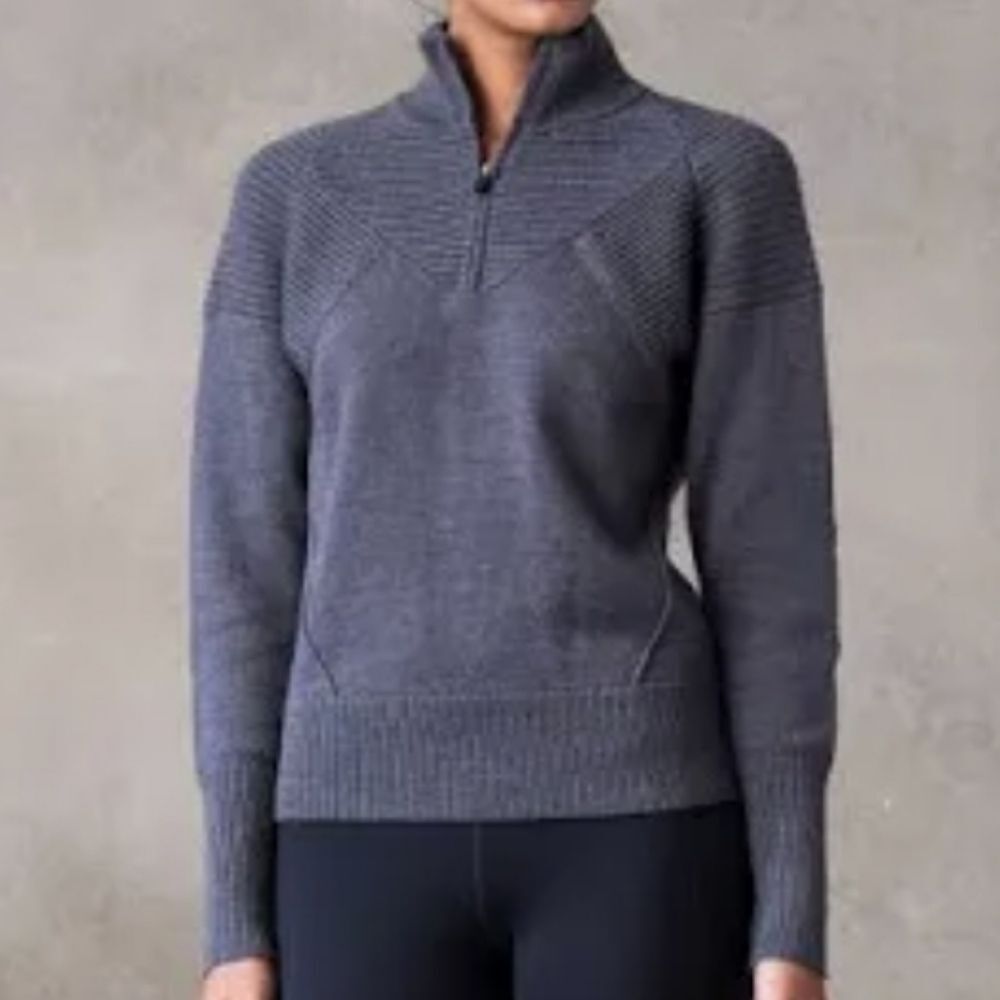 Aether Apparel Charcoal Merino Wool Half-Zip Sweater Size XS
